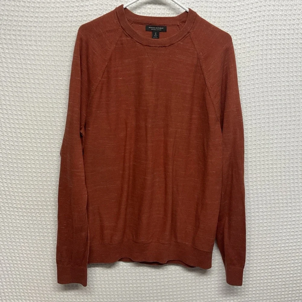 Banana Republic Sweater Mens XL Tall Orange Organic Cotton Crewneck Pullover